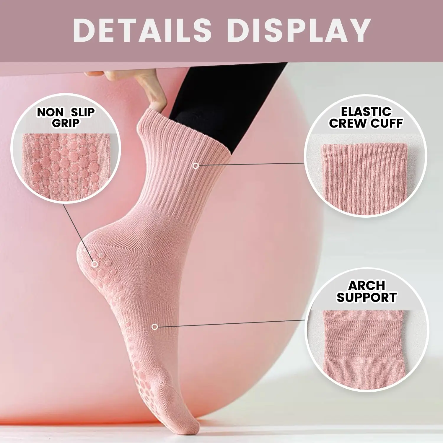 4 pairs of women's yoga socks, - Pilates Yoga Origin 评论和价格